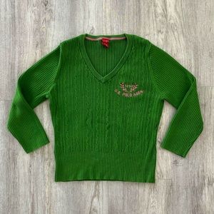 Green ribbed and knit Polo Sweater